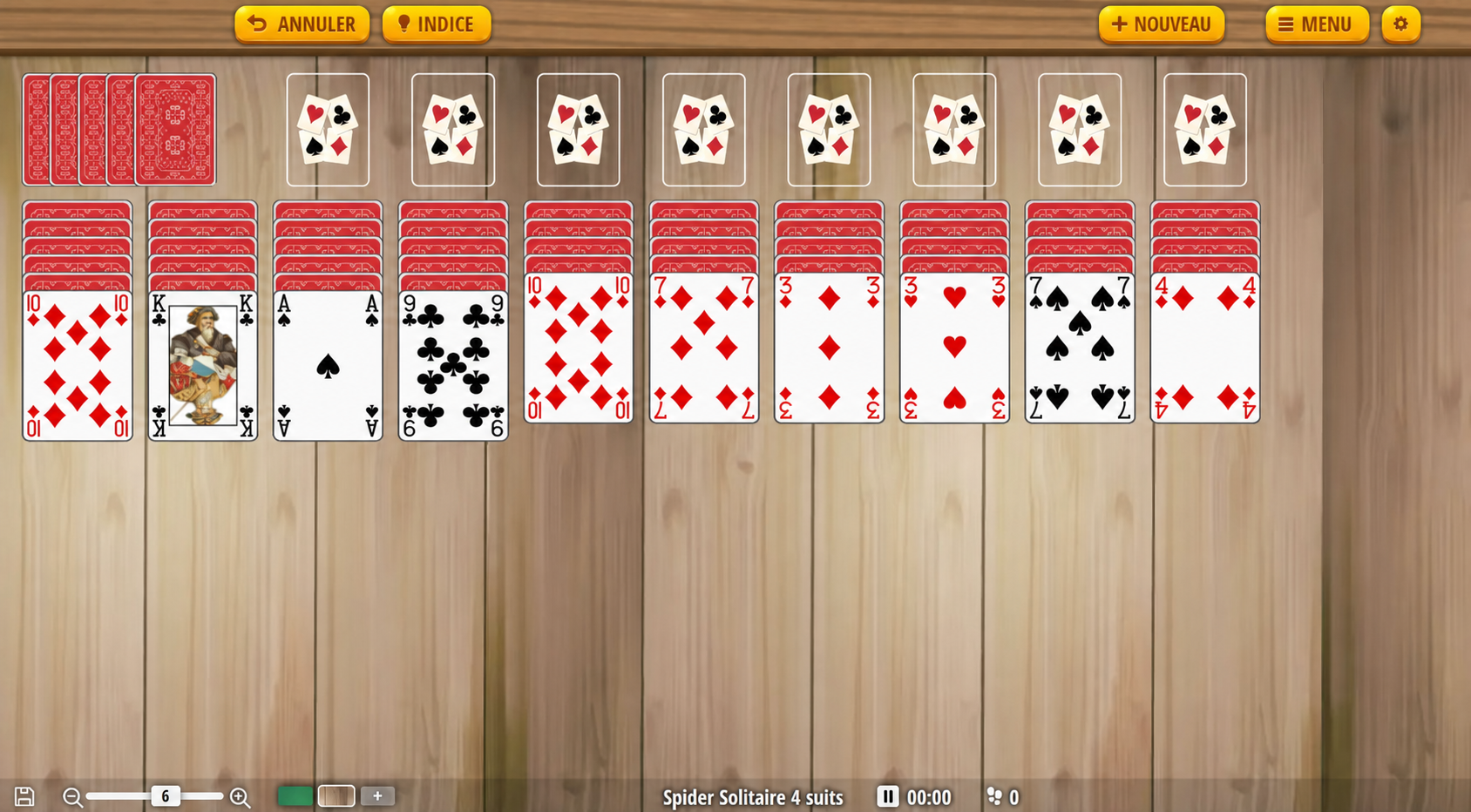 disposition du tableau du Spider Solitaire 4 suites